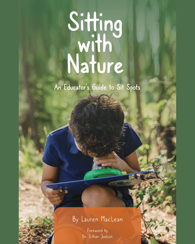 Front cover of a childrens book called. Sitting with Nature.